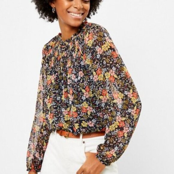 LOFT Womens Floral Smocked Long Sleeve Blouse Size Medium - Picture 1 of 9